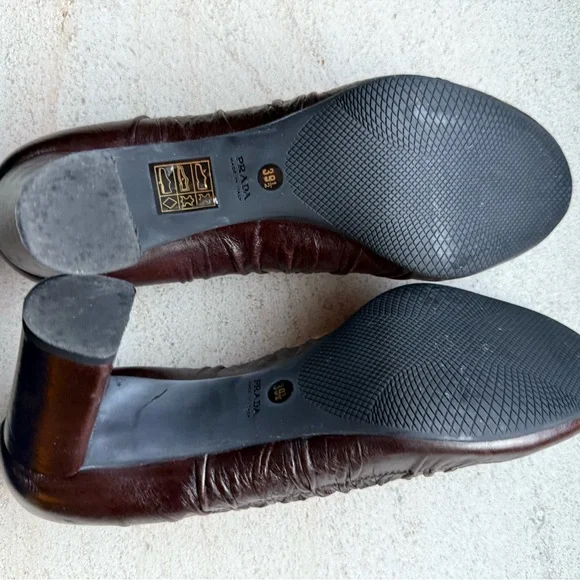 PRADA pumps block heel 39.5 brown chocolate gathered around leather - Picture 7 of 8